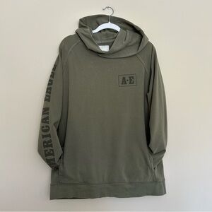 American Eagle Outfitters Men’s Olive Green Crewneck Hoodie with AE Chest Logo